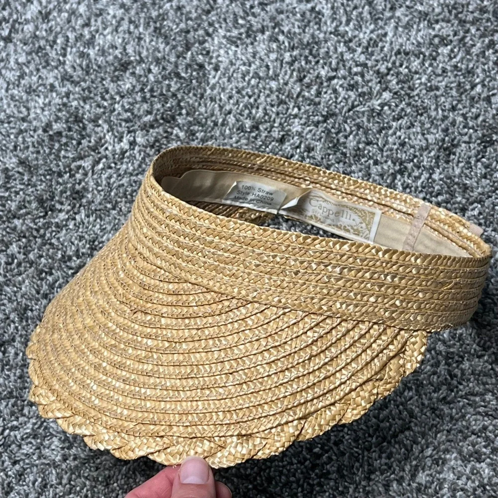 Cappelli Womens Tan Woven 100% Straw Sun Visor Hat Scalloped Brim HA0209